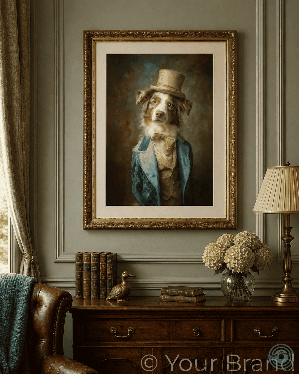 Australian Shepherd Regency Portrait Print | Elegant Dog Wall Art