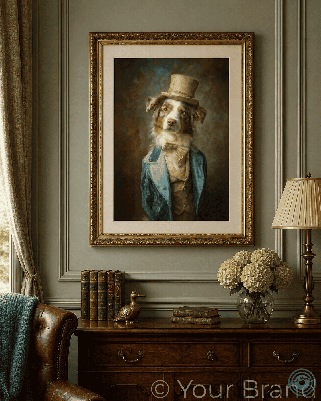 Australian Shepherd Regency Portrait Print | Elegant Dog Wall Art