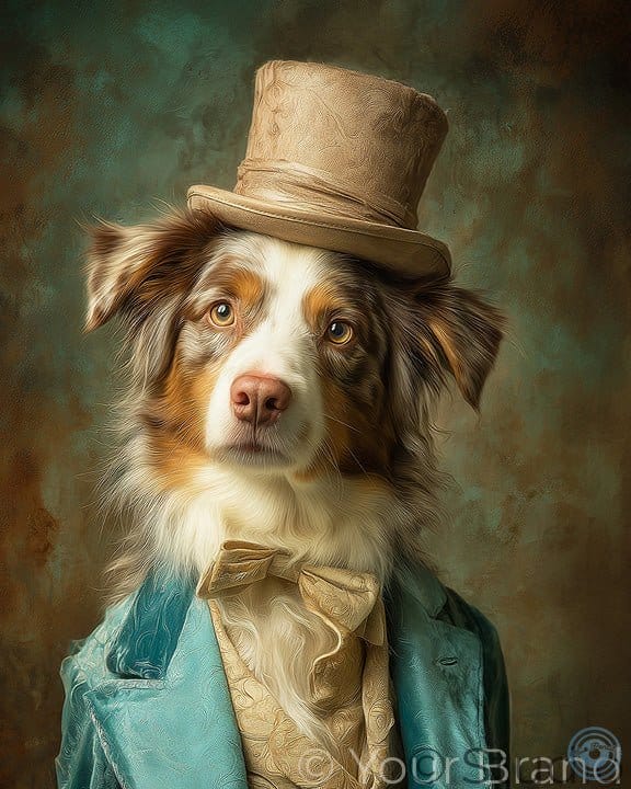 portrait of Australian Shepherd dog in hat