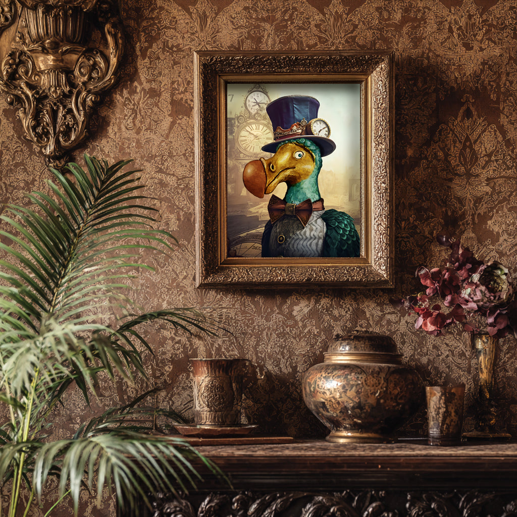 Dodo poster, Steampunk Dodo Art Print | Augustus the Reluctant Inventor