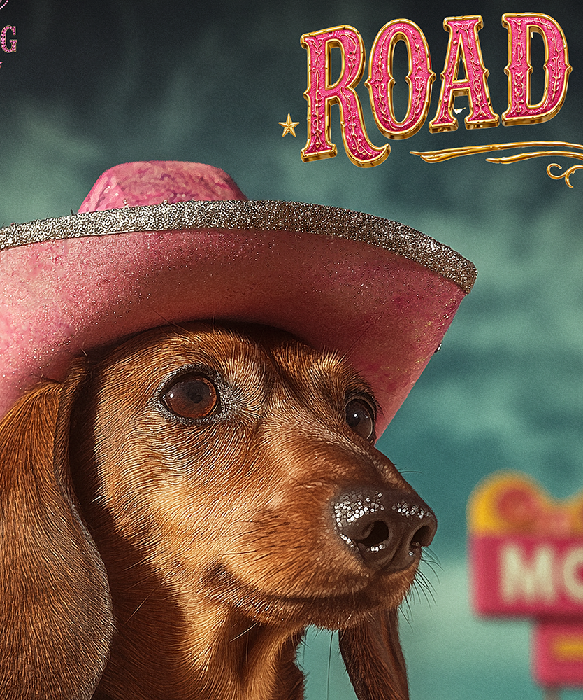 Road Queen Route 66 Dachshund Print | Pink Cowgirl Dog Wall Art | Long Dog Records Collection