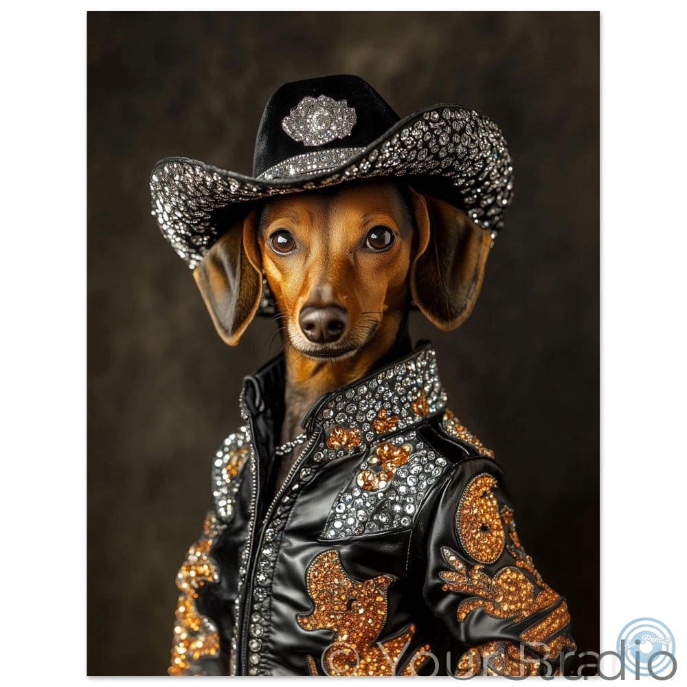 dog in cowboy outfit