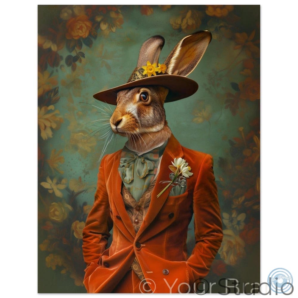 Hare in orange suit and hat vintage style