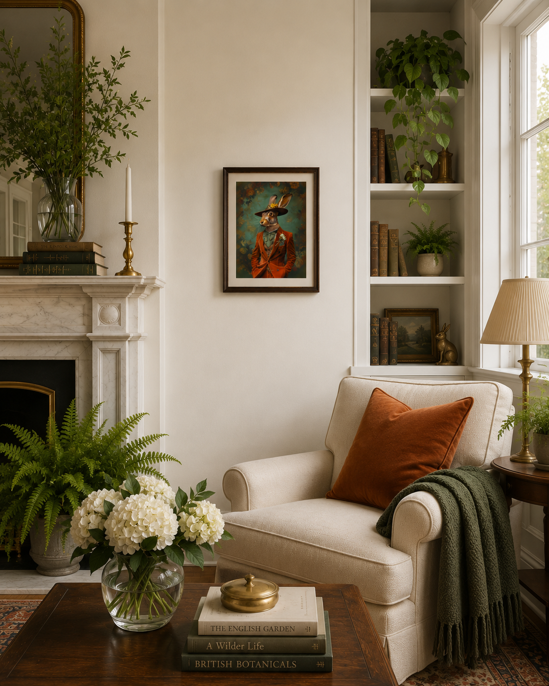 The Spring Hare Print – Victorian hare Portrait in Orange Velvet-rabbit art