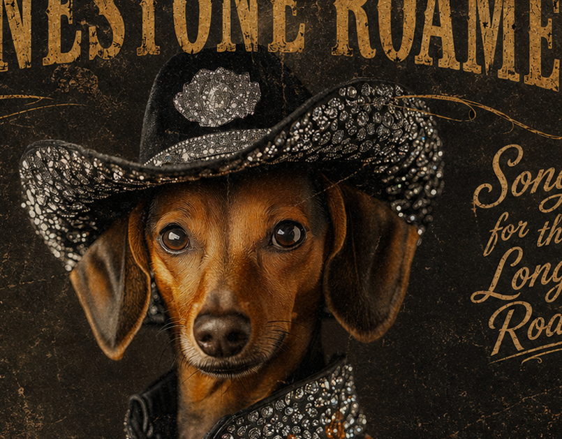 Dog wearing a cowboy hat with Rhinestones