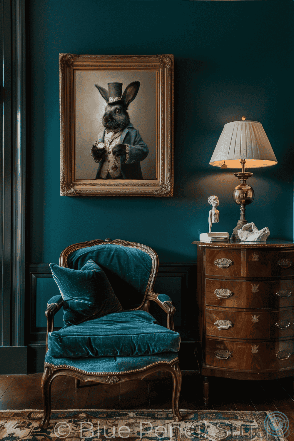 Black Rabbit Alice in Wonderland Art Print | Blue Pencil Studio