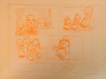An original animation production sketch on from Weetabix-Original Animation Art. The sheet features four panels depicting cartoon characters, with handwritten dialogue notes at the bottom.