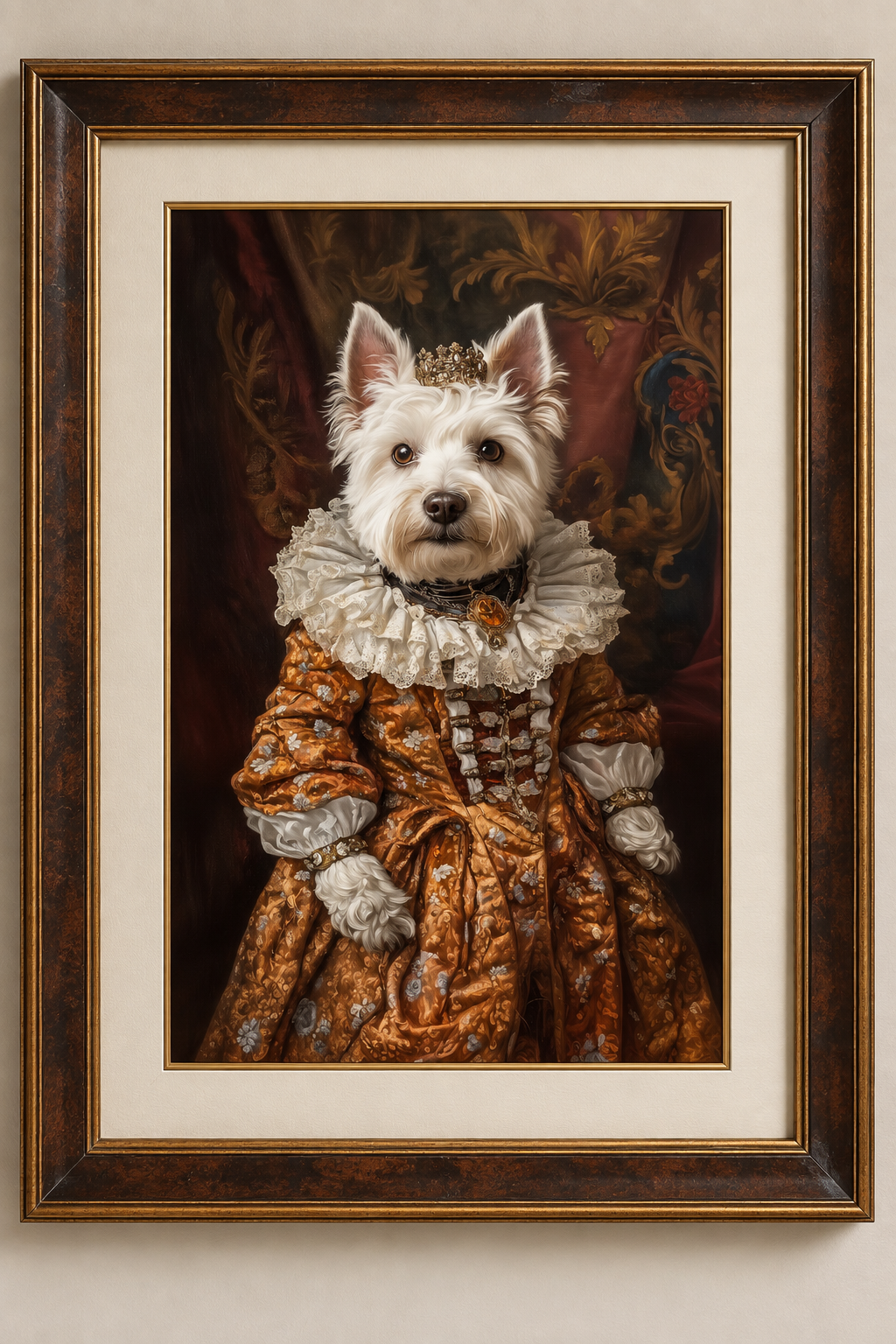 West Highland terrier Westie vintage portrait white dog art dog lovers gift dogs in clothes,