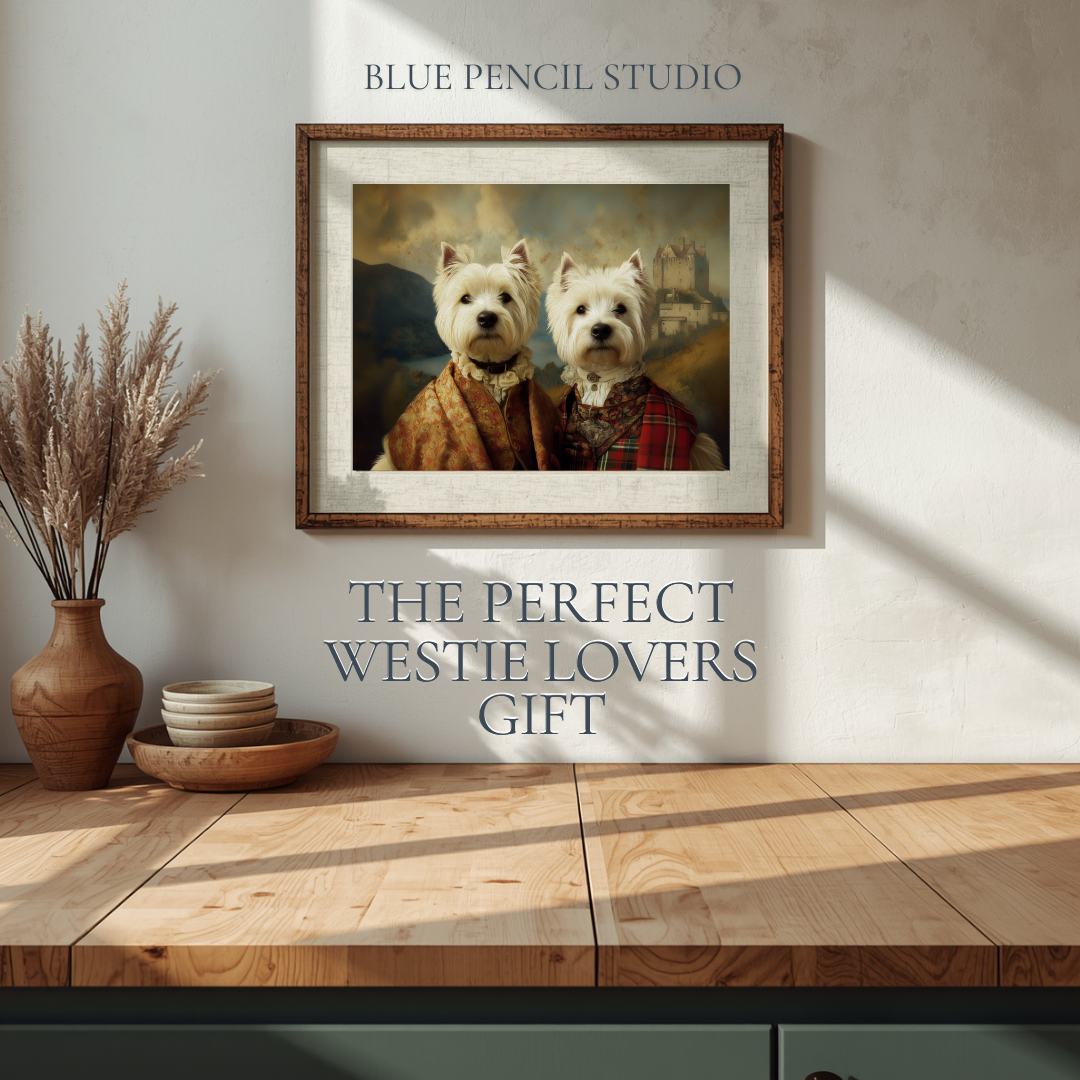 Westie dogs, Highland Poster | Tartan Dog Art Print, Castle Wall art