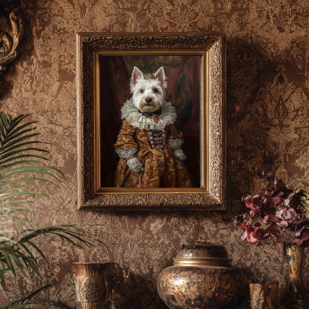 West Highland terrier Westie vintage portrait white dog art dog lovers gift dogs in clothes,