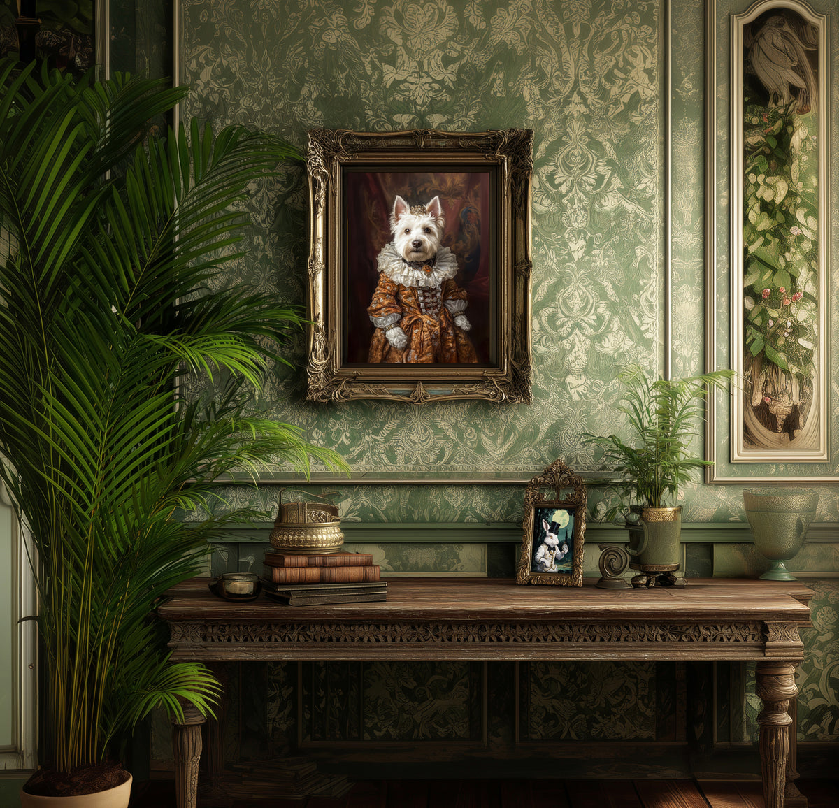 West Highland terrier Westie vintage portrait white dog art dog lovers gift dogs in clothes,