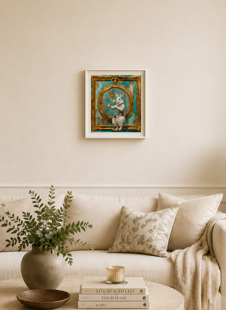The White Rabbit Timekeeper, print, Wonderland wall art