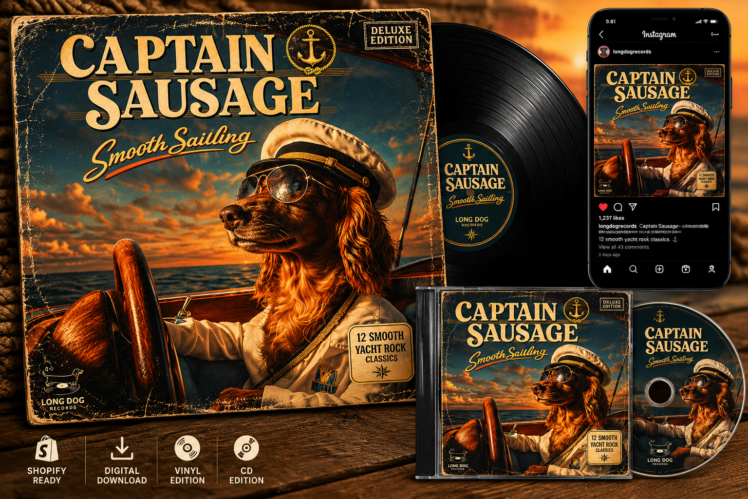 Captain Sausage: Smooth Sailing | Vintage Yacht Rock Dachshund Poster