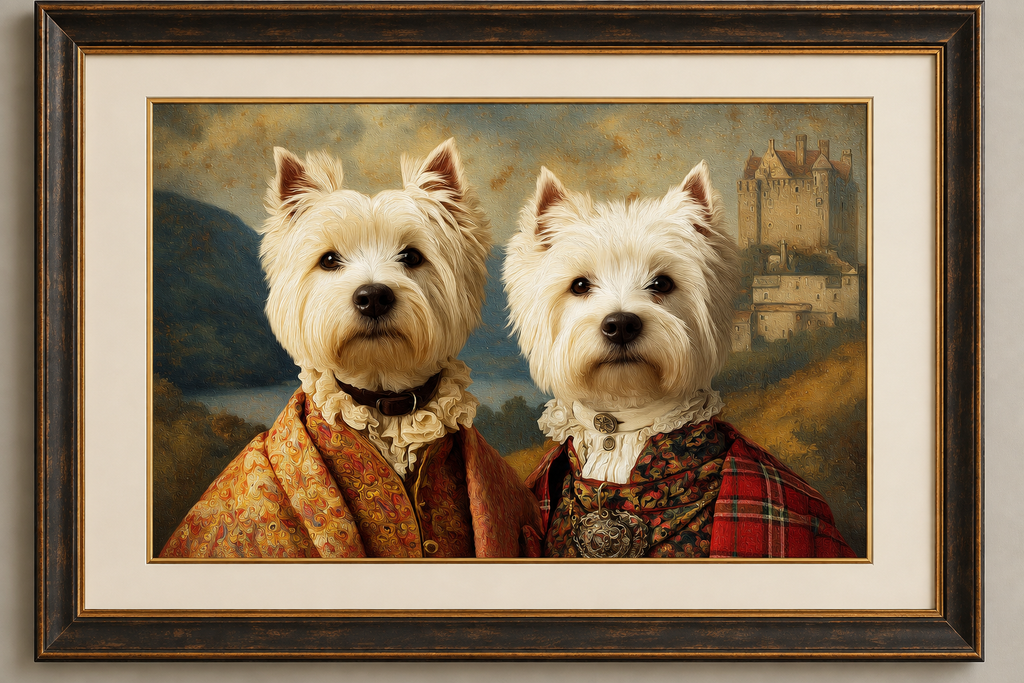 Westie dogs, Highland Poster | Tartan Dog Art Print, Castle Wall art