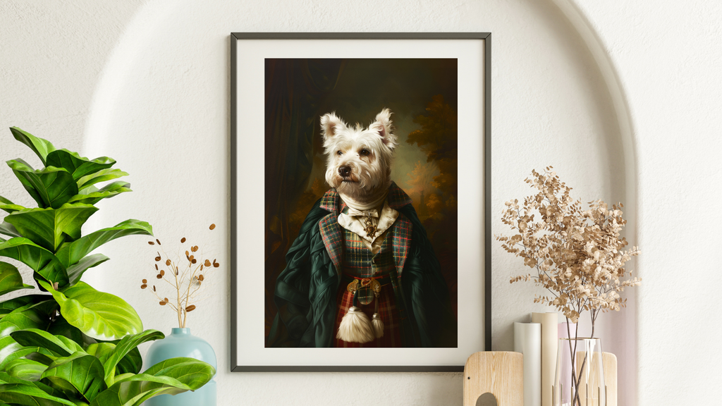 Highland Gentleman Westie Print – Scottish Terrier Portrait in Tartan