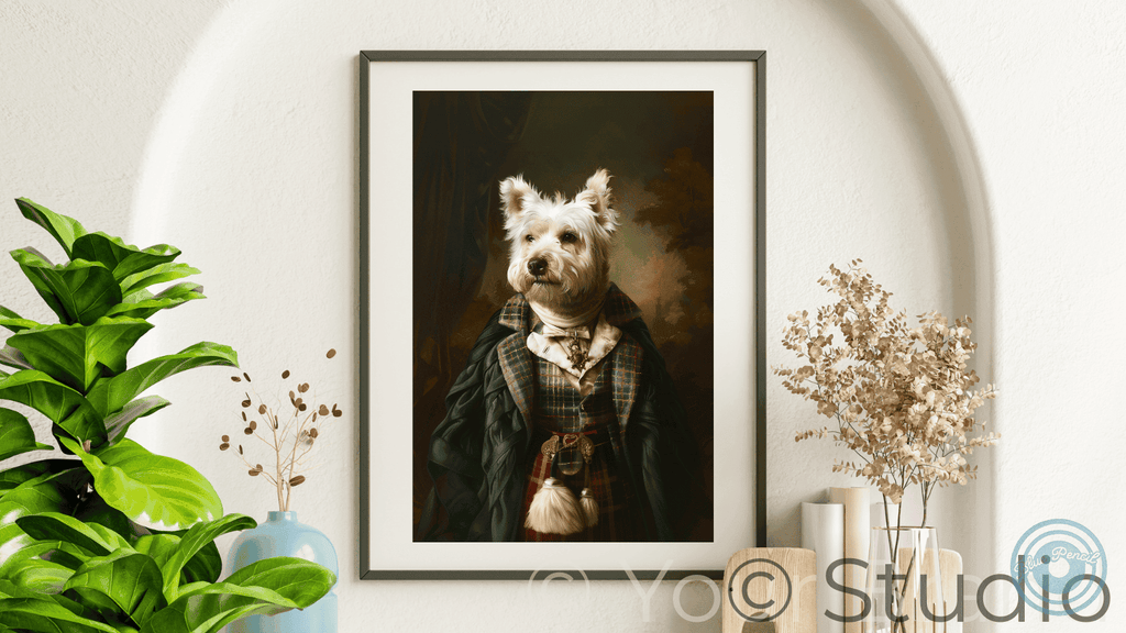 Highland Gentleman Westie Print – Scottish Terrier Portrait in Tartan