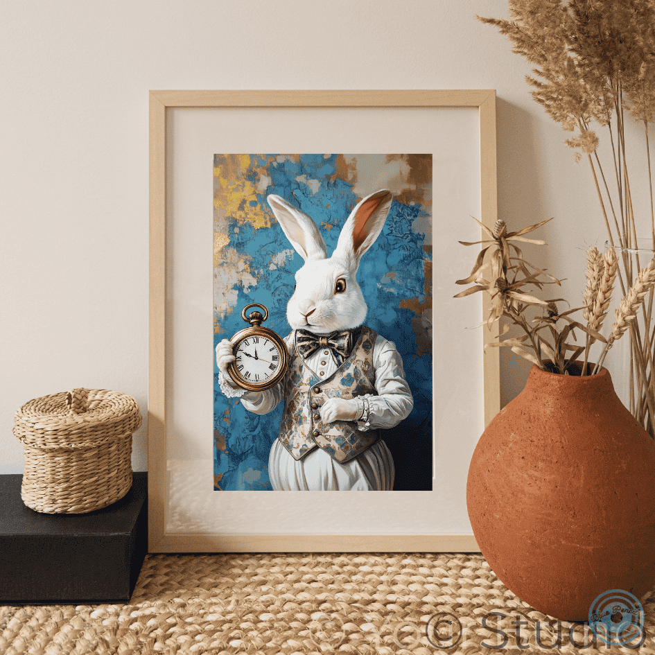white-Rabbit-watch in small frame
